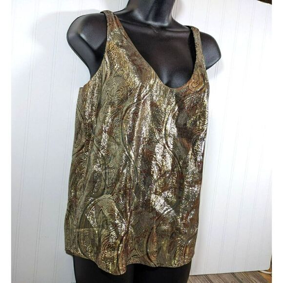 J. Crew Silk Blend Tank Women Metallic Foil Sleeveless Flowy V-Neck Sz 0 - Picture 1 of 8